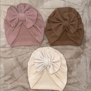 3 For $12 Baby Girl Stylish Turban Set - Pink, Brown, Cream